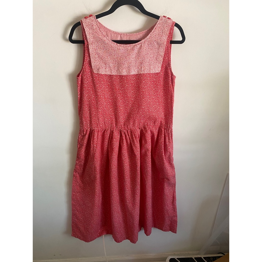Vintage Red Ditsy Floral Sleeveless Midi Dress Pockets Cottagecore‎